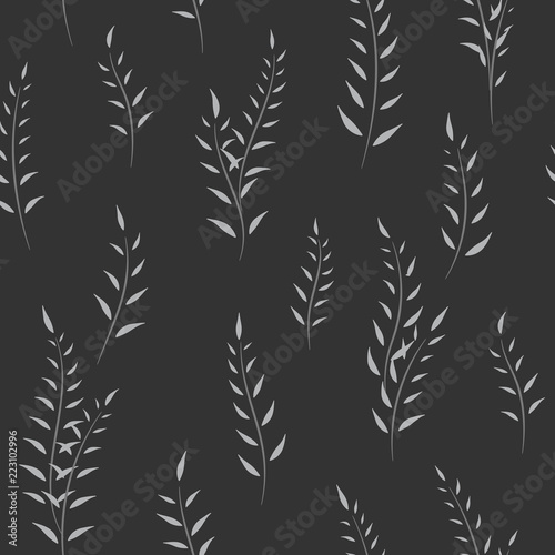 Seamless vector floral pattern with abstract small branches in black and white colors.