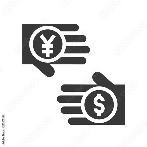 yen and dollar in hand, exchange money currency concept, bank and financial related icon, glyph design