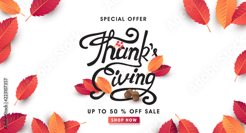 calligraphy of Thanksgiving day sale banner. Seasonal lettering.vector illustration