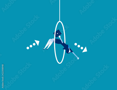 Businesswoman jumping into loop. Concept business vector, Jump, Loop