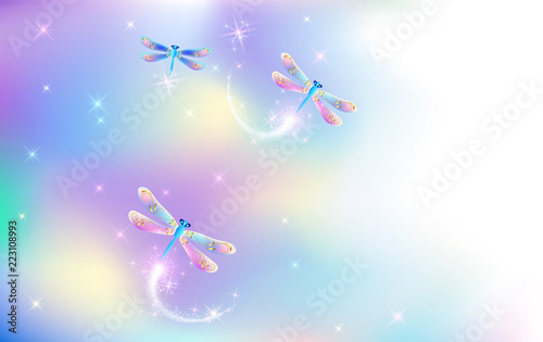 Flying dragonfly with sparkle stars