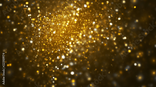 Abstract gold sparkling background. Beautiful light effect. Digital fractal art. 3d rendering.