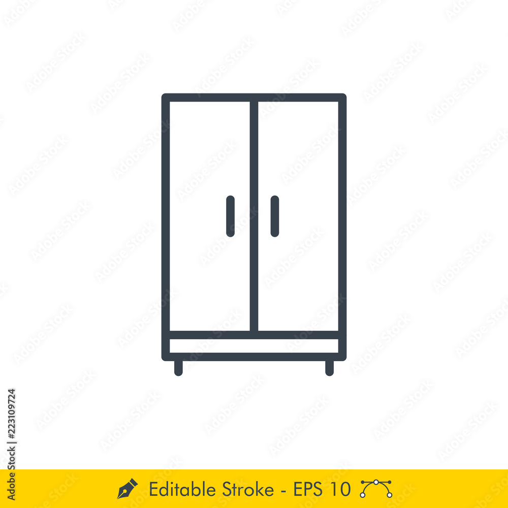 Wardrobe (Cupboard) Icon / Vector - In Line / Stroke Design Wardrobe (Cupboard) Icon / Vector - In Line / Stroke Design