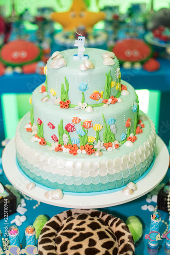 Birthday table decorated sea theme - Cake