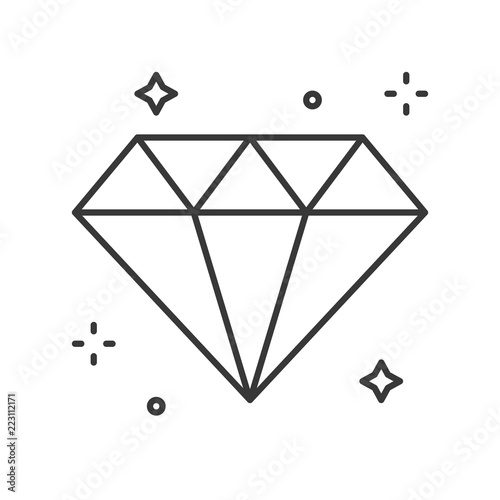 shiny diamond icon with glitter, editable stroke outline