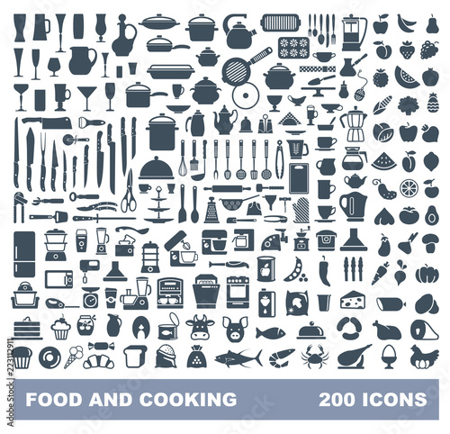 Food and Cooking flat icon set. Vector liiustration