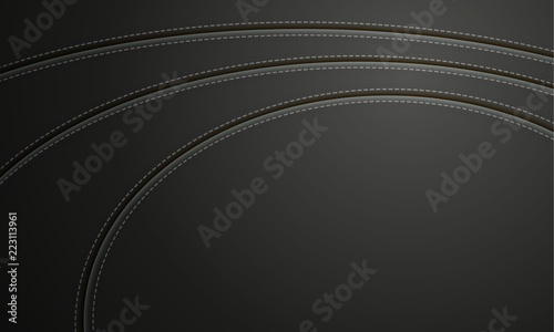 Black Leather With Stitch Background. Leather Banner With Copy Space Place.