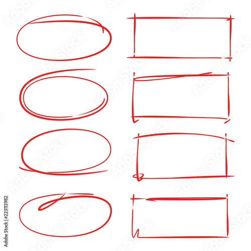 red hand drawn circle and rectangle marker set