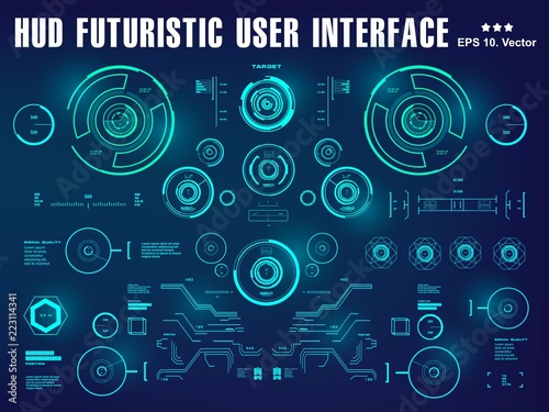 Hud blue interface dashboard, virtual reality interface, futuristic virtual graphic touch user interface, target
