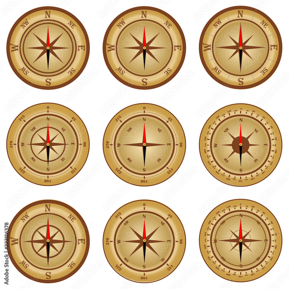 Compass, a set of realistic compasses. Compass icon. Flat design, vector illustration, vector. Compass, a set of realistic compasses. Compass icon. Flat design, vector illustration, vector.