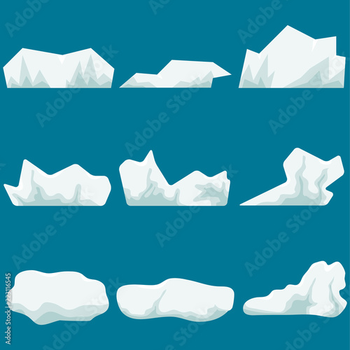 A glacier, a piece of ice. Iceberg. Realistic big chunks of ice. Flat design, vector illustration, vector.