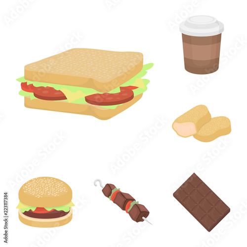 Fast food cartoon icons in set collection for design.Food from semi-finished products vector symbol stock web illustration.