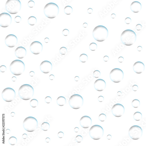 Underwater fizzing air bubbles on white background. Fizzy sparkles in water, sea, aquarium, ocean. Effervescent drink. Undersea vector texture.