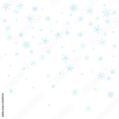 Christmas falling snow vector isolated on white background. Snowflake decoration effect. Xmas snow flake pattern. Magic blue snowfall texture. Winter snowstorm backdrop illustration.
