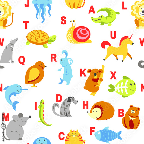 Alphabet animals and letters study for children vector