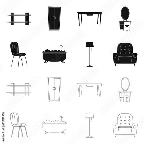 Isolated object of furniture and apartment symbol. Set of furniture and home vector icon for stock.