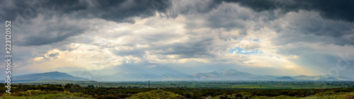 Panoramic image of an approaching storm in Macedonia, Northern Greece - beautiful summer landscape