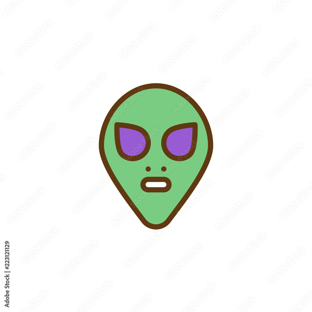 Alien mask filled outline icon, line vector sign, linear colorful pictogram isolated on white. Costume party symbol, logo illustration. Pixel perfect vector graphics