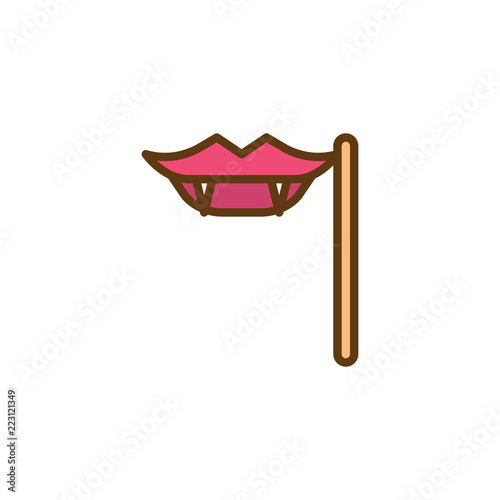 Vampire Fangs on a stick illed outline icon, line vector sign, linear colorful pictogram isolated on white. party mask symbol, logo illustration. Pixel perfect vector graphics photo