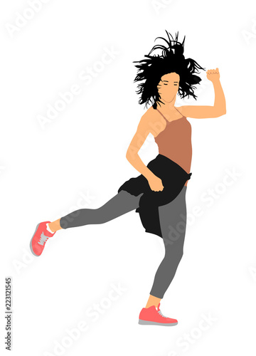Modern style dancer girl vector illustration isolated on background. Woman ballet performer. Sexy hip hop lady. Time out spectacle, cheerleader performer dance. Sport support event. Urban fashion. 