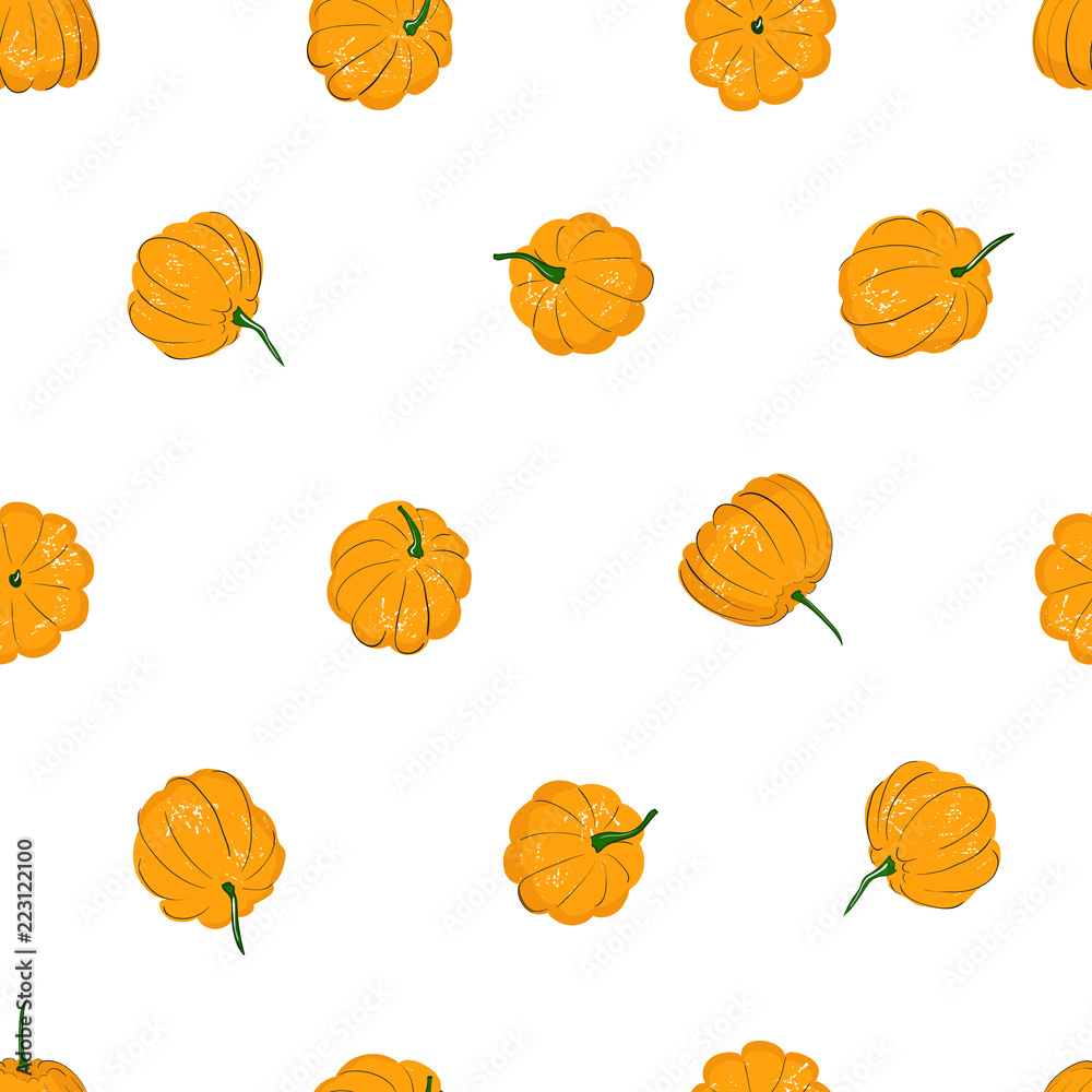 Cartoon pumpkins seamless pattern. Pumpkin from different sides background,  For fall wallpaper, fabric, greeting cards, invitation on white background  Stock Vector | Adobe Stock
