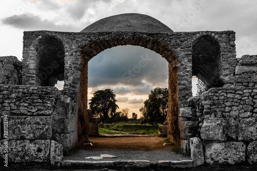 Ancient Doorway to Colosseum at Paestum Italy