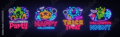 Halloween neon sign collection vector. Halloween Party Design template and web for banner, poster, greeting card, party invitation, light banner. Isolated illustration