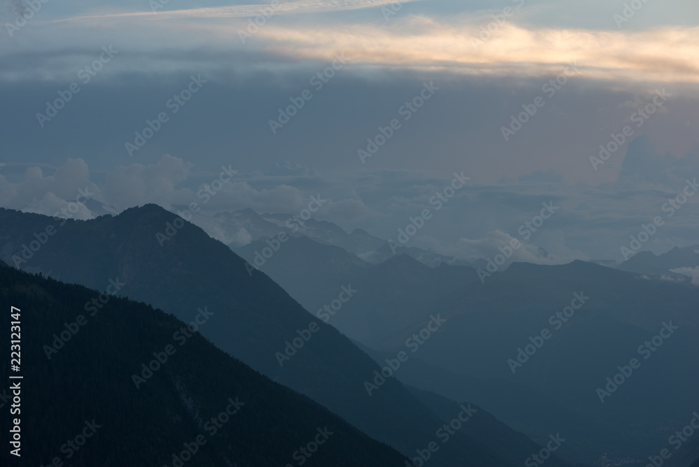 Cloudy sunset in the mountains of Valle de Aran Cloudy sunset in the mountains of Valle de Aran