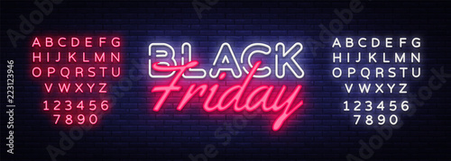 Black Friday Sale neon text vector design template. Black Friday Sale neon logo, light banner design element colorful modern design trend, night bright advertising. Vector. Editing text neon sign