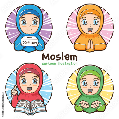 moslem girl set cartoon illustration
