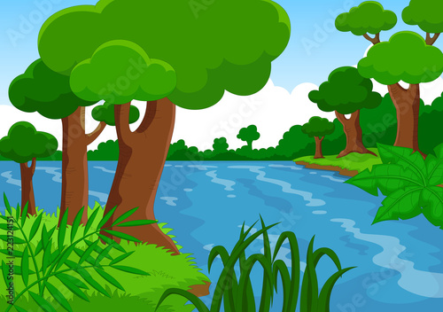Vector illustration of a forest with a river