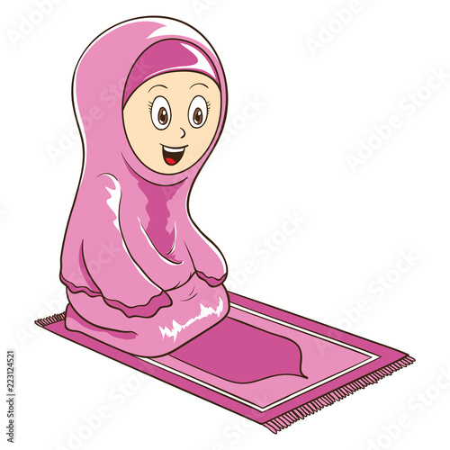 moslem girl prayer on rug illustration