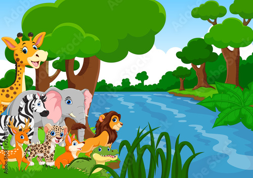 Vector illustration of wild animals in the forest