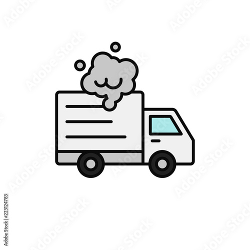 delivery truck smoke icon. shipment car broke down illustration. simple outline vector symbol design.