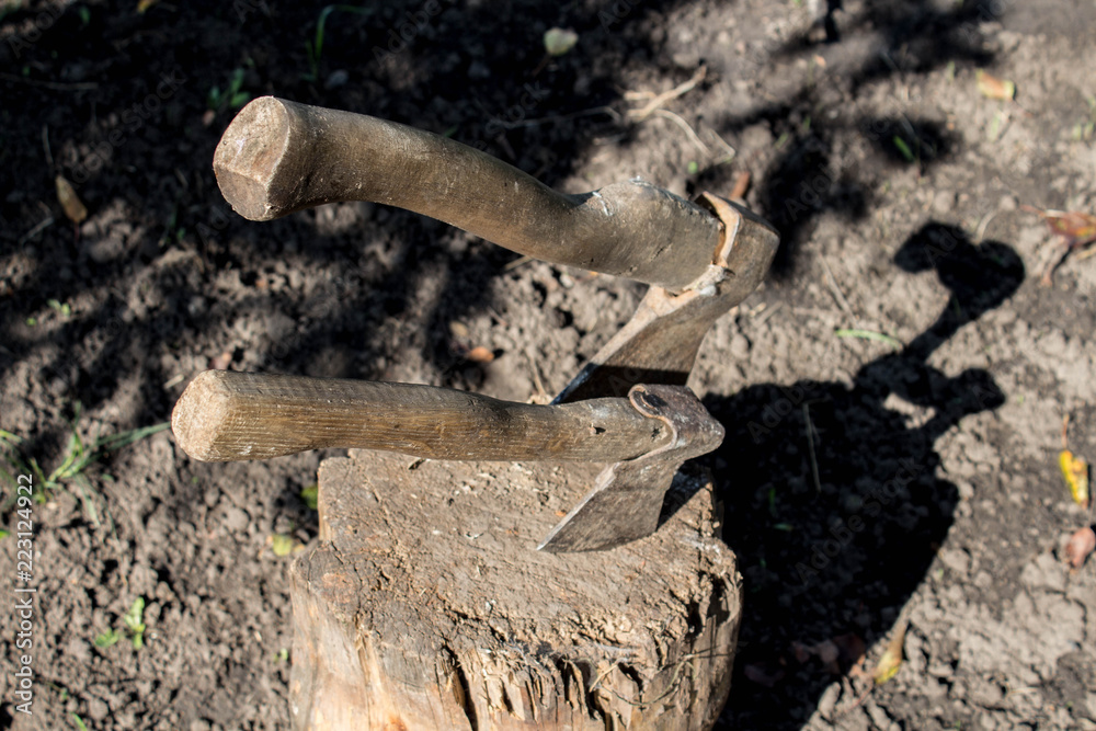 a two axes on hemp on backyard a two axes on hemp on backyard