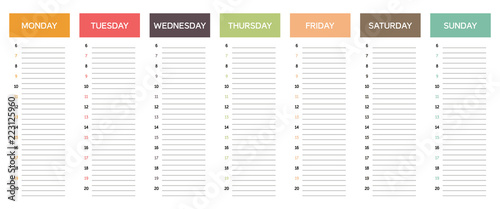 Week planning calendar in muted colors, with retro or vintage feel, business schedule, everyday planner, minimalist and appealing design