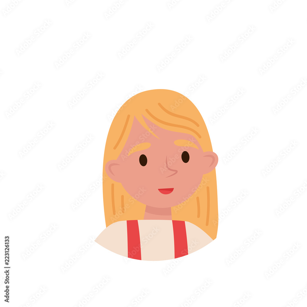 Lovely blonde girl, avatar of cute little kid vector Illustration on a white background Lovely blonde girl, avatar of cute little kid vector Illustration on a white background