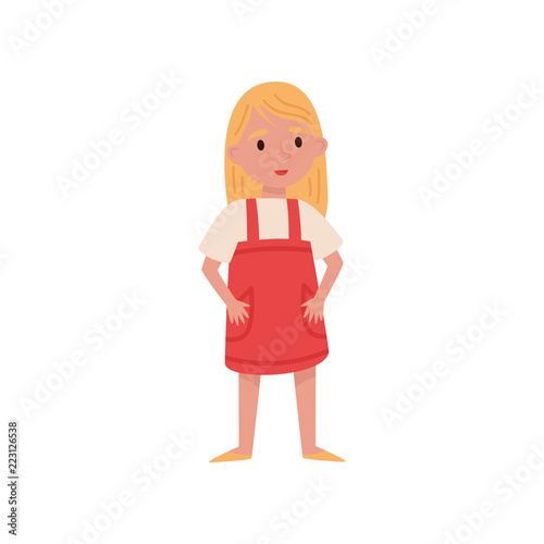 Cute blonde little girl standing vector Illustration on a white background