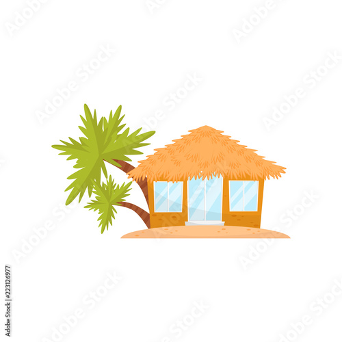 Small tropic house, straw hut for rent or living vector Illustration on a white background