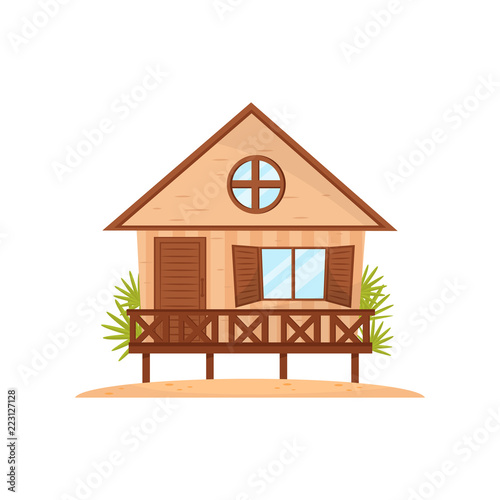 Small beach house, tropical bungalow vector Illustration on a white background
