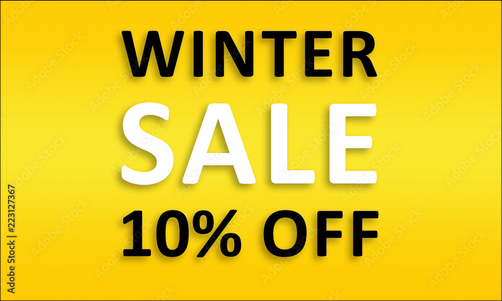 Fototapeta premium Winter Sale 10% Off - Golden business poster. Clean text on yellow background.