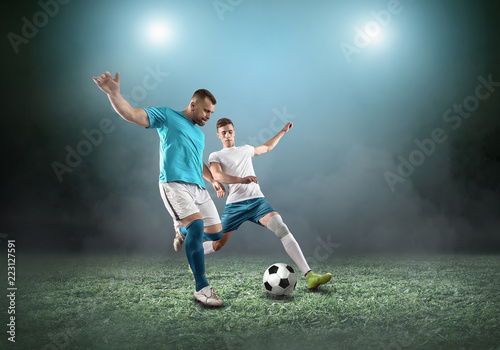 Soccer player on a football field in dynamic action at the World Cup