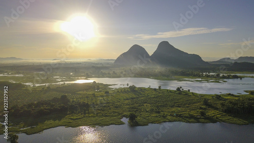 Aerial view of morning at Timah Tasoh Lake in Perlis Malaysia photo