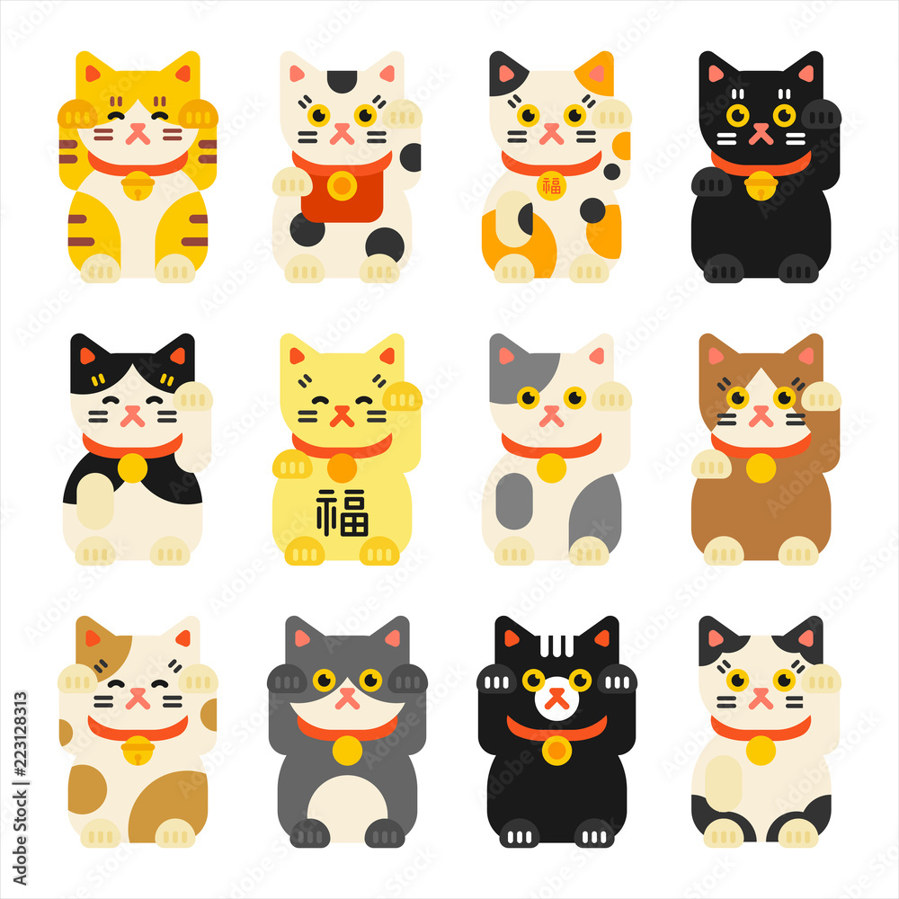 Cat icon set in flat style. vector illustration