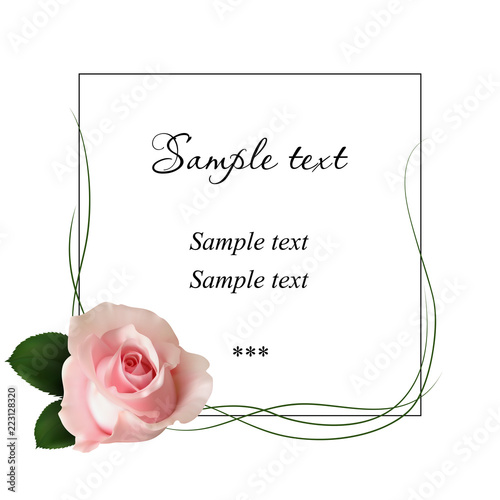 Realistic pink rose, card.