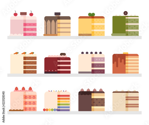 various kind of cake icon set. flat design style vector graphic illustration