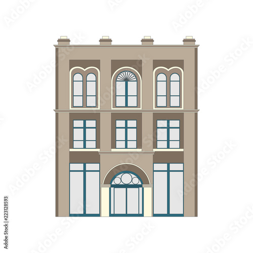 Beautiful detailed linear cityscape collection with townhouses. Small town street with victorian building facades. Template for web, graphic, game and motion design. Vector illustration