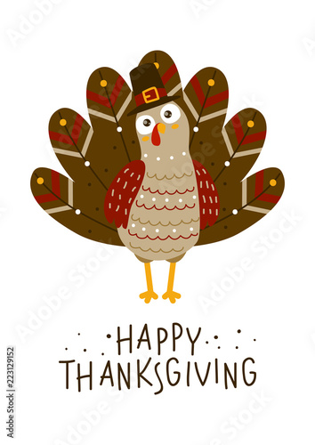 Thanksgiving greeting card with cute turkey