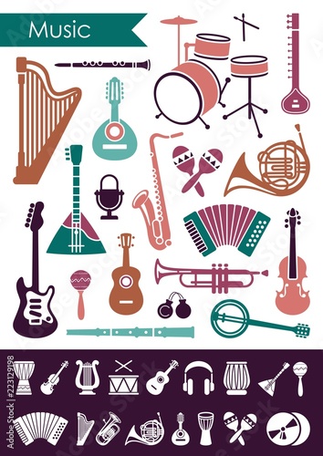 Collection of musical instruments icons. Vector illustration