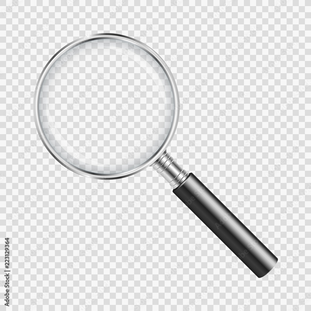 Magnifying glass on transparent background Stock Vector